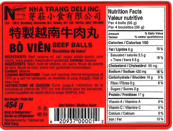 Nha Trang Deli Inc. brand meat balls and rolls recalled