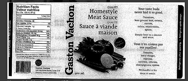 Gaston Vachon brand Homestyle Meat Sauce recalled