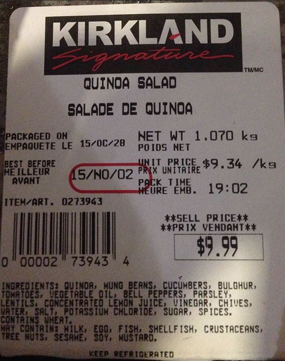 Kirkland Signature brand Quinoa Salad sold from Costco in Ancaster, Ontario  recalled