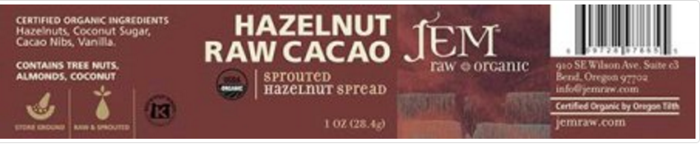 Jem Raw Organic brand nut spreads recalled