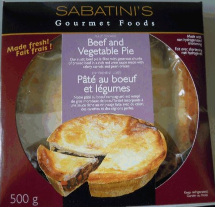 Sabatini’s Gourmet Foods brand Beef and Vegetable Pie and Chicken Pot Pie
