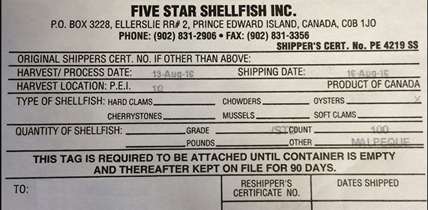 Updated recall: Five Star Shellfish Inc. brand oysters recalled