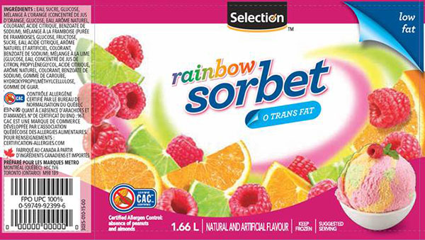 Selection brand Rainbow Sorbet  recalled