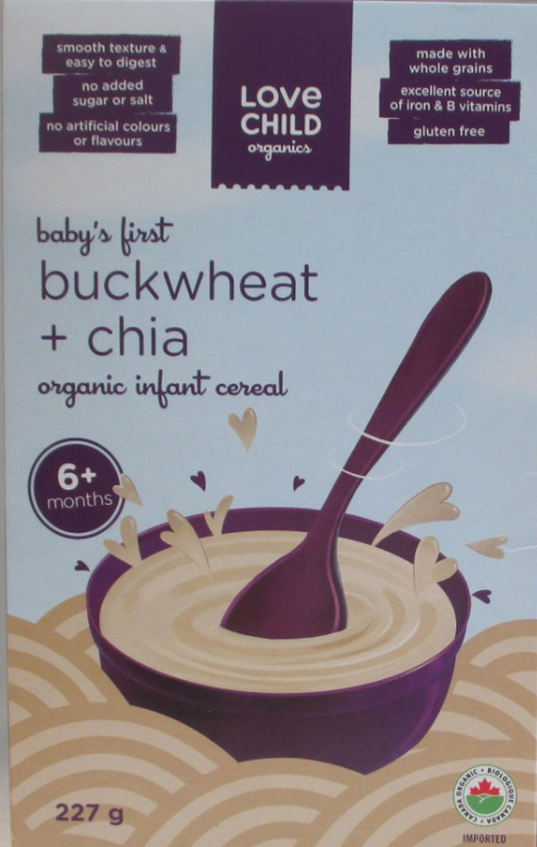 Love Child Organics brand Baby’s First Buckwheat + Chia Organic Infant Cereal recalled