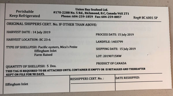 Food Recall Warning - Certain Pacific Oysters may be unsafe due to a marine biotoxin which causes Paralytic Shellfish Poisoning
